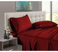Custom Silk 4 Piece Bed Sheets Set, 100% Egyptian Cotton 400 Thread Count, Hotel Luxury Bed Sheets - Extra Soft -40 CM Deep Pocket of Fitted Sheet, Burgundy Stripe, UK King Size