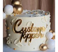 Custom Topper In Acrilico Feste 2 Parole Decorazione Torta 4.5" 5.5" 6.5"