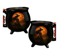 Custom Witch Cauldron Mug - Personalized Witch Cauldron Mug, Witching You A Wicked Brew for Women Besties Family Tea Cup Witchy Spooky Vibes Gifts (A,2pcs)