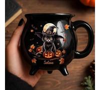 Custom Witch Cauldron Mug, Personalized Witches Brew Halloween Coffee Cup, Witching You A Wicked Brew Mug Gift for Women, Besties, Sisters, BFF, Family - Halloween Witch Cauldron Stoneware (B,1PCS)