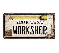 Custom Workshop Metal Sign with Name - Personalizzato Vintage Workshop Wall Sign, Rustic Garage or Shed Decor, 15 x 30 cm (6 x 12 in)