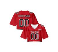 Custom Y2k Vintage Football Jerseys per le donne Personalizzato Crop Top Jersey con stampato numero di nome della squadra, scollo a V Tee Girls Oversize, 4-rosso, S