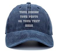 Custom Your Design Text Logo Vintage lavato personalizzato cappello da baseball regolabile unisex, Navy, Medium