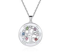 Custom4U 2-7 Nomi DIY S925 Collana con Nome Personalizzato Collana Donna Argento con Pietra Portafortuna Nomi Incisi Argento Sterling Albero della Vita Collana Amicizia