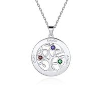 Custom4U 2-7 Nomi DIY S925 Collana con Nome Personalizzato Collana Donna Argento con Pietra Portafortuna Nomi Incisi Argento Sterling Albero della Vita Collana Amicizia