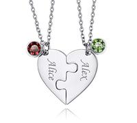 Custom4U 2 Pezzi Argento Collana Personalizzata Puzzle Jigsaw 2/3/4 Pezzi con Pietra Portafortuna Ciondolo Abbinato Set Personalizzato Famiglia/Amicizia/BFF/Coppia