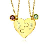 Custom4U 2 Pezzi Oro Collana Personalizzata Puzzle Jigsaw 2/3/4 Pezzi con Pietra Portafortuna Ciondolo Abbinato Set Personalizzato Famiglia/Amicizia/BFF/Coppia