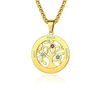 Custom4U 3 Nomi Oro Collana Pietre Colorata Albero Amicizia Famiglia Collana Personalizzata con Nome Inciso DIY Portafortuna Collana Albero della Vita
