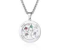 Custom4U 4 Nomi Argento Collana Pietre Colorata Albero Amicizia Famiglia Collana Personalizzata con Nome Inciso DIY Portafortuna Collana Albero della Vita