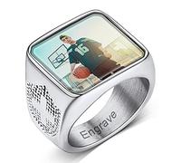 Custom4U Anelli con Foto per Uomo Donna Ragazzo Acciaio Inossidabile/Placcato in Oro/Nero Rotondo/Cuore/Quadrato Anelli Personalizzati con Sigillo Misura IT 09-32 con Confezione Regalo