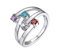 Custom4U Anelli Personalizzati per la Mamma per l'incisione di Un Compleanno con 4 Anelli Simulati con Nomi di Famiglia con Pietre Portafortuna