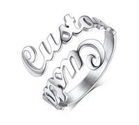 Custom4U Anello Aperto Personalizzabile Nome/Testo Lettere Ondulate Personalizzato con Pietra Portafortuna Borthstone Regali Creatvi Stile alla Moda in Colore Argento/Placcato 18K Oro/Nero