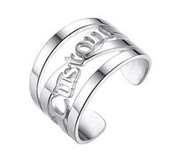 Custom4U Anello Aperto Personalizzabile Nome/Testo Lettere Ondulate Personalizzato con Pietra Portafortuna Borthstone Regali Creatvi Stile alla Moda in Colore Argento/Placcato 18K Oro/Nero