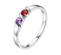 Custom4U Anello di promessa Personalizzato Argento Sterling Personalizzato 2 Birthstone simulato 2 Anelli di Fidanzamento con Nome per la Sua Amante della Fidanzata delle Donne