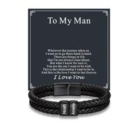 Custom4U Bracciale in Pelle Intrecciata Personalizzato per Uomini, Bracciale Nero Personalizzato con Nome Inciso Per Il Mio Uomo Gioielli Regalo per Lui Marito Papà Padre
