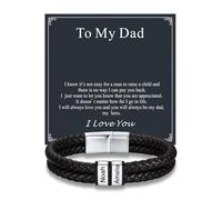 Custom4U Bracciale in Pelle Intrecciata Personalizzato per Uomini, Bracciali con Nome Personalizzato con Perle Incise Per Mio Papà Gioielli Regalo per Padre Compleanno Anniversario Natale