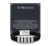 Custom4U Bracciale in Pelle Intrecciata Personalizzato per Uomini, Bracciali Uomini Personalizzati con 2 Nomi Incisi Perle Gioielli Regalo per Lui Marito Papà Padre Per Il Mio Amore