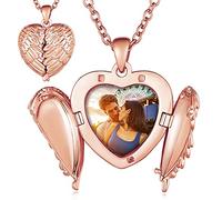 Custom4U Collana con foto per donne Regali personalizzati di compleanno di Natale Ali d'angelo pesonalizzate Medaglione a cuore in oro rosa