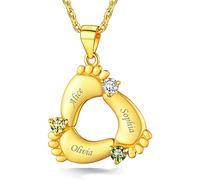 Custom4U Collana con Piedi Bambino Tridimensionale Pietra Portafortuna in Argento S925 1-5 Nomi Inciso Catena Regolabile 45+5 cm AAA Cubic Zirconia Birthstone 12 Mesi Collana da Donna