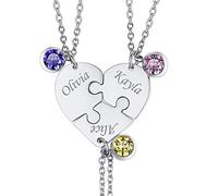 Custom4U Collana Personalizzata Puzzle Jigsaw 2/3/4 Pezzi con Pietra Portafortuna Ciondolo Abbinato Set Personalizzato Famiglia/Amicizia/BFF/Coppia