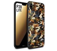 CUSTOMIZZA - Custodia cover nera morbida in tpu compatibile per Huawei P20 LITE camouflage mimetico militare moderno blu marrone beige