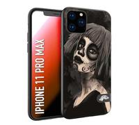 CUSTOMIZZA - Custodia cover nera morbida in tpu compatibile per iPhone 11 PRO MAX chicana messicana dea de la muerte donna santa tattoo disegnata