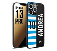 CUSTOMIZZA - Custodia cover nera morbida in tpu compatibile per iPhone 13 PRO personalizzata calcio football nome e numero calciatori biancazzurri