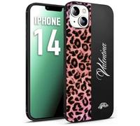 CUSTOMIZZA - Custodia cover nera morbida in tpu compatibile per iPhone 14 leopardato rosa fucsia personalizzata nome iniziali
