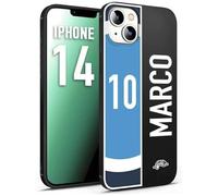 CUSTOMIZZA - Custodia cover nera morbida in tpu compatibile per iPhone 14 personalizzata calcio football nome e numero calciatori biancoazzurri bianco celesti