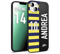 CUSTOMIZZA - Custodia cover nera morbida in tpu compatibile per iPhone 14 personalizzata calcio football nome e numero calciatori giallo blu