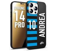 CUSTOMIZZA - Custodia cover nera morbida in tpu compatibile per iPhone 14 PRO personalizzata calcio football nome e numero calciatori nerazzurra
