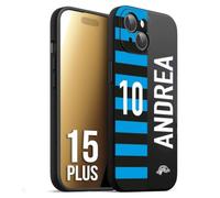 CUSTOMIZZA - Custodia cover nera morbida in tpu compatibile per iPhone 15 PLUS personalizzata calcio football nome e numero calciatori nerazzurra