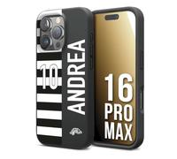 CUSTOMIZZA - Custodia cover nera morbida in tpu compatibile per iPhone 16 PRO MAX personalizzata calcio football nome e numero calciatori bianconera