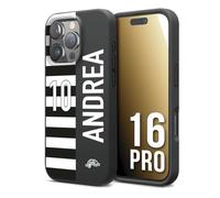 CUSTOMIZZA - Custodia cover nera morbida in tpu compatibile per iPhone 16 PRO personalizzata calcio football nome e numero calciatori bianconera