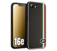 CUSTOMIZZA - Custodia cover nera morbida in tpu compatibile per iPhone 16E effetto fibra di carbonio bandiera Italia made in Italy