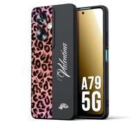 CUSTOMIZZA - Custodia cover nera morbida in tpu compatibile per Oppo A79 5G leopardato rosa fucsia personalizzata nome iniziali