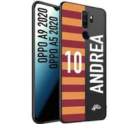 CUSTOMIZZA - Custodia cover nera morbida in tpu compatibile per Oppo A9 2020 - A5 2020 personalizzata calcio football nome e numero calciatori giallo rossi