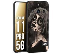 CUSTOMIZZA - Custodia cover nera morbida in tpu compatibile per Realme 11 PRO 5G chicana messicana dea de la muerte donna santa tattoo disegnata