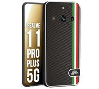 CUSTOMIZZA - Custodia cover nera morbida in tpu compatibile per Realme 11 PRO PLUS 5G effetto fibra di carbonio bandiera Italia made in Italy