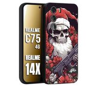 CUSTOMIZZA - Custodia cover nera morbida in tpu compatibile per Realme 14X - C75 4G teschio natale santa claus fiori tattoo disegnato