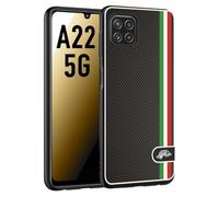 CUSTOMIZZA - Custodia cover nera morbida in tpu compatibile per Samsung A22 5G effetto fibra di carbonio bandiera Italia made in Italy