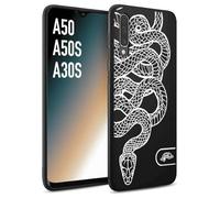 CUSTOMIZZA - Custodia cover nera morbida in tpu compatibile per Samsung A50 - A50S - A30S serpente snake bianco a rilievo disegnato tattoo tatuaggio