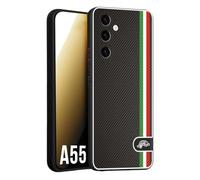 CUSTOMIZZA - Custodia cover nera morbida in tpu compatibile per Samsung A55 5G effetto fibra di carbonio bandiera Italia made in Italy