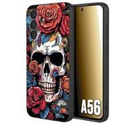 CUSTOMIZZA - Custodia cover nera morbida in tpu compatibile per Samsung A56 5G teschio skull flowers fiori rose rosse tattoo disegnato