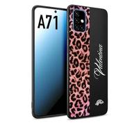 CUSTOMIZZA - Custodia cover nera morbida in tpu compatibile per Samsung A71 leopardato rosa fucsia personalizzata nome iniziali