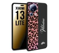 CUSTOMIZZA - Custodia cover nera morbida in tpu compatibile per Xiaomi 13 LITE leopardato rosa fucsia personalizzata nome iniziali