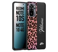 CUSTOMIZZA - Custodia cover nera morbida in tpu compatibile per Xiaomi Redmi Note 10S leopardato rosa fucsia personalizzata nome iniziali