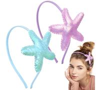 CustomyLife 2 cerchietti per capelli con stella marina e sirena, per ragazze, con paillettes viola e blu, scintillanti stelle marine, accessori per capelli per compleanni, cosplay, spettacoli, Natale