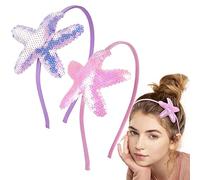 CustomyLife 2 cerchietti per capelli con stelle marine e paillettes, antiscivolo, glitterati, accessori per capelli per compleanni, cosplay, spettacoli, Natale, Halloween, viola e rosa