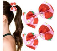 CustomyLife 2 fermagli per capelli a forma di fragola, con fiocco rosa, accessori per capelli estivi, per capelli sottili, da donna, rapunzel, decorativi, per matrimoni, balli di fine anno, Halloween